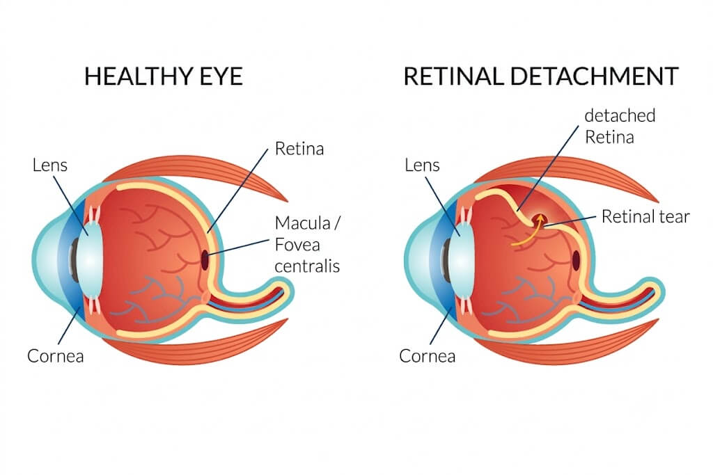 What happens during the detachment of the retina?